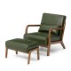 Glitzhome Set of 2 Mid-century Modern Hunter Green Leatherette Accent Stool & Chair with Walnut Rubberwood Legs