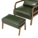 Glitzhome Set of 2 Mid-century Modern Hunter Green Leatherette Accent Stool & Chair with Walnut Rubberwood Legs