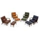 Glitzhome Set of 2 Mid-century Modern Hunter Green Leatherette Accent Stool & Chair with Walnut Rubberwood Legs