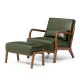 Glitzhome Set of 2 Mid-century Modern Hunter Green Leatherette Accent Stool & Chair with Walnut Rubberwood Legs