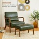Glitzhome Set of 2 Mid-century Modern Hunter Green Leatherette Accent Stool & Chair with Walnut Rubberwood Legs