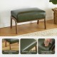 Glitzhome Set of 2 Mid-century Modern Hunter Green Leatherette Accent Stool & Chair with Walnut Rubberwood Legs
