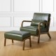 Glitzhome Set of 2 Mid-century Modern Hunter Green Leatherette Accent Stool & Chair with Walnut Rubberwood Legs