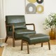 Glitzhome Set of 2 Mid-century Modern Hunter Green Leatherette Accent Stool & Chair with Walnut Rubberwood Legs