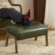 Glitzhome Set of 2 Mid-century Modern Hunter Green Leatherette Accent Stool & Chair with Walnut Rubberwood Legs