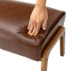 Glitzhome Mid-century Modern Coffee Leatherette Accent Stool with Walnut Rubberwood Legs