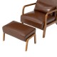 Glitzhome Mid-century Modern Coffee Leatherette Accent Stool with Walnut Rubberwood Legs