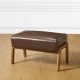 Glitzhome Mid-century Modern Coffee Leatherette Accent Stool with Walnut Rubberwood Legs