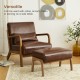 Glitzhome Mid-century Modern Coffee Leatherette Accent Stool with Walnut Rubberwood Legs