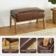 Glitzhome Mid-century Modern Coffee Leatherette Accent Stool with Walnut Rubberwood Legs