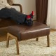 Glitzhome Mid-century Modern Coffee Leatherette Accent Stool with Walnut Rubberwood Legs