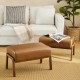 Glitzhome Set of 2 Mid-century Modern Yellowish-brown Leatherette Accent  Stool with Walnut Rubberwood Legs