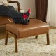 Glitzhome Set of 2 Mid-century Modern Yellowish-brown Leatherette Accent  Stool with Walnut Rubberwood Legs
