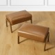 Glitzhome Set of 2 Mid-century Modern Yellowish-brown Leatherette Accent  Stool with Walnut Rubberwood Legs