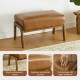 Glitzhome Set of 2 Mid-century Modern Yellowish-brown Leatherette Accent  Stool with Walnut Rubberwood Legs