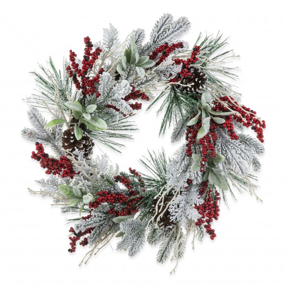 Glitzhome 24"D Christmas Flocked Pinecone & Berry Wreath