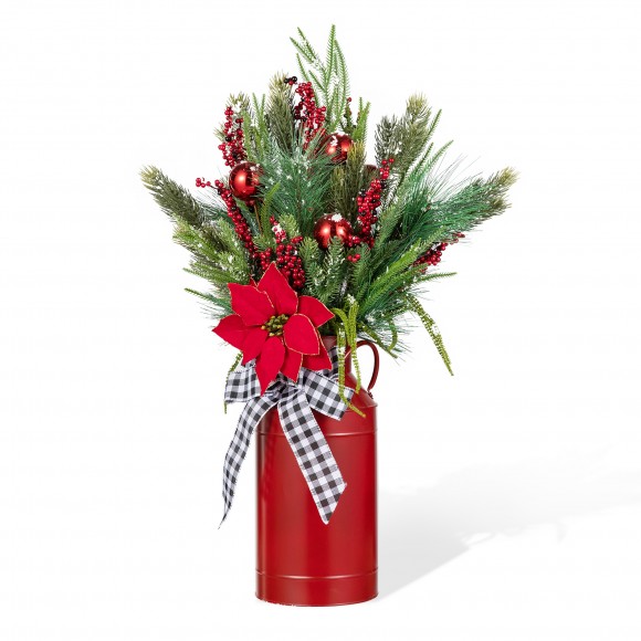 Glitzhome 35"H Christmas Poinsettia Floral Potted Porch Tree