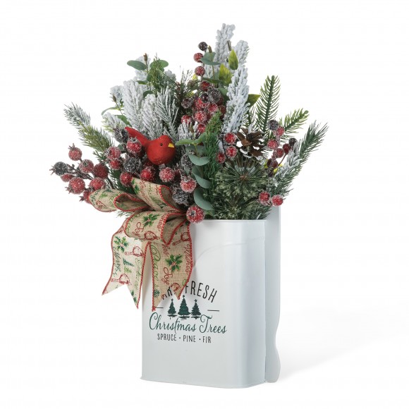 Glitzhome 21"H Christmas Pine Needle & Berry Ribbon Centerpiece