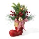 Glitzhome 14"H Christmas Red Boot with Pine Needle & Berry Centerpiece