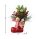 Glitzhome 14"H Christmas Red Boot with Pine Needle & Berry Centerpiece