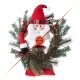 Glitzhome 24"D Christmas Flocked Pine Needle & Berry Wreath with matched 20“H Christmas Fabric Santa Ornament sets