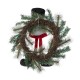 Glitzhome 24"D Christmas Flocked Pine Needle & Berry Wreath with matched 20“H Christmas Fabric Snowman Ornament sets