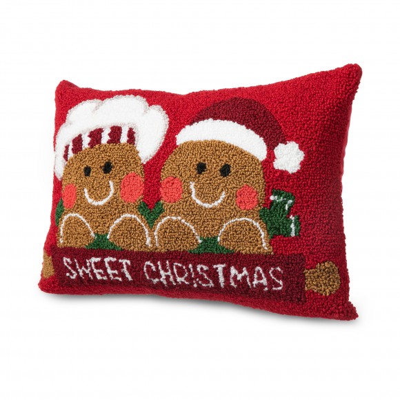 Glitzhome 18"L Hooked Gingerbread Boy & Girl Pillow