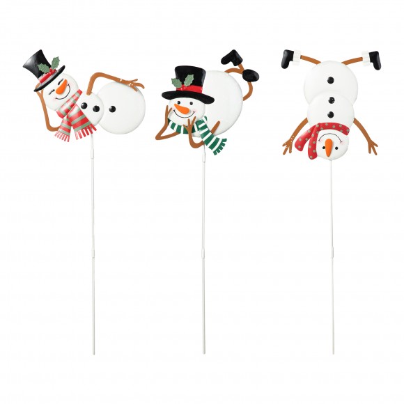 Glitzhome 24"H Set of 3 Christmas Metal Snowman Yard Stake or Wall Decor(KD,Two Function)