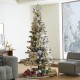 Glitzhome 7.5ft Pre-Lit Flocked Slim Spruce Artificial Christmas Tree with 320 Warm White Lights,3 Function