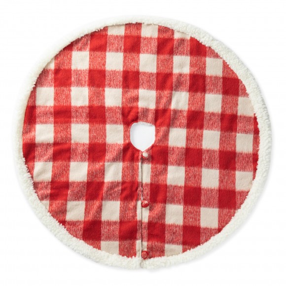 Glitzhome 48"D Red & White Plaid Reversible Sherpa/Flannel Christmas Tree Skirt