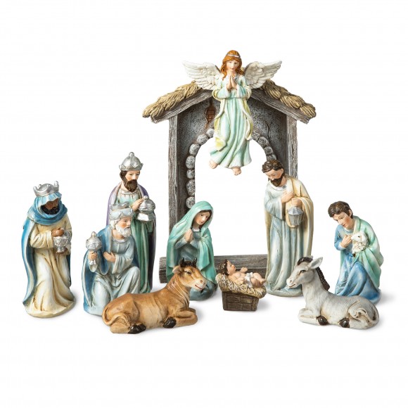 Glitzhome 11pcs Deluxe Blue Resin Nativity Figurine Set (KD)