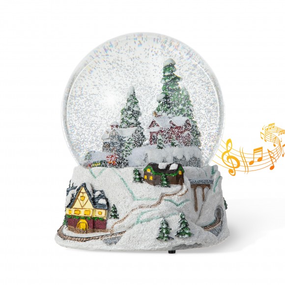 Glitzhome 150mm Christmas Oversized Resin Lighted Musical Snowflakes Village Waterglobe