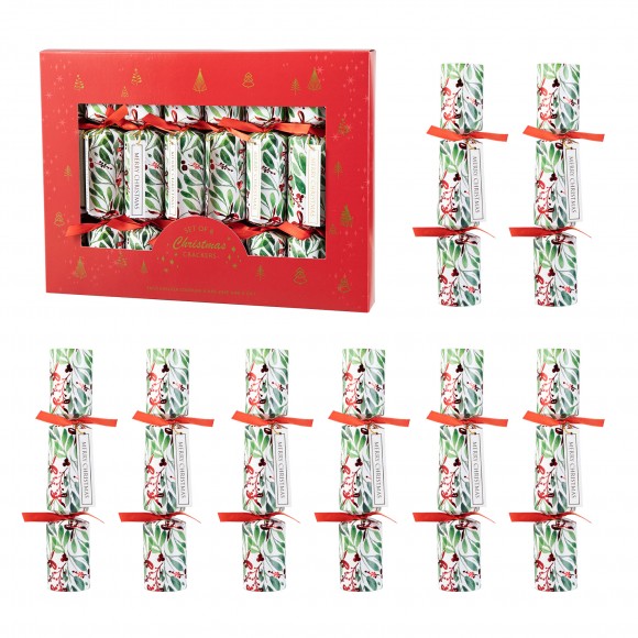 Glitzhome 8PK 1.50"D X 10"H Christmas Holy Leaves Party Cracker with Gift Contents