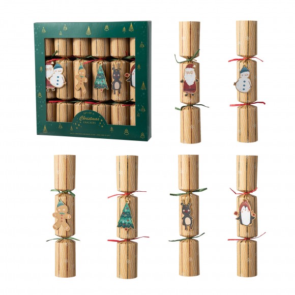 Glitzhome 6PK 2"D X 12"H Christmas Kraft Paper Characters Tag Party Cracker with Gift Contents