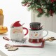 Glitzhome Set of 2 Christmas Ceramic Santa & Snowman Mug with Lid and Spoon