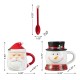 Glitzhome Set of 2 Christmas Ceramic Santa & Snowman Mug with Lid and Spoon