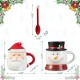 Glitzhome Set of 2 Christmas Ceramic Santa & Snowman Mug with Lid and Spoon