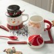 Glitzhome Set of 2 Christmas Ceramic Santa & Snowman Mug with Lid and Spoon
