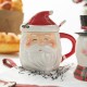Glitzhome Set of 2 Christmas Ceramic Santa & Snowman Mug with Lid and Spoon