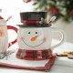 Glitzhome Set of 2 Christmas Ceramic Santa & Snowman Mug with Lid and Spoon