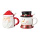 Glitzhome Set of 2 Christmas Ceramic Santa & Snowman Mug with Lid and Spoon