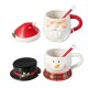 Glitzhome Set of 2 Christmas Ceramic Santa & Snowman Mug with Lid and Spoon
