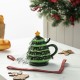 Glitzhome 6.5"H Christmas Ceramic Tree Mug with Lid and Spoon