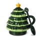Glitzhome 6.5"H Christmas Ceramic Tree Mug with Lid and Spoon
