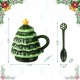 Glitzhome 6.5"H Christmas Ceramic Tree Mug with Lid and Spoon
