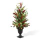 Glitzhome 36"H Christmas Lighted Pine Needle and Eucalyptus leaf Urn Porch Tree, 20 Warm White Lights with timer