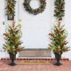Glitzhome 36"H Christmas Lighted Pine Needle and Eucalyptus leaf Urn Porch Tree, 20 Warm White Lights with timer
