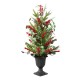 Glitzhome 36"H Christmas Lighted Pine Needle and Eucalyptus leaf Urn Porch Tree, 20 Warm White Lights with timer