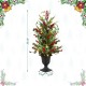 Glitzhome 36"H Christmas Lighted Pine Needle and Eucalyptus leaf Urn Porch Tree, 20 Warm White Lights with timer
