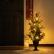 Glitzhome 36"H Christmas Lighted Pine Needle and Eucalyptus leaf Urn Porch Tree, 20 Warm White Lights with timer